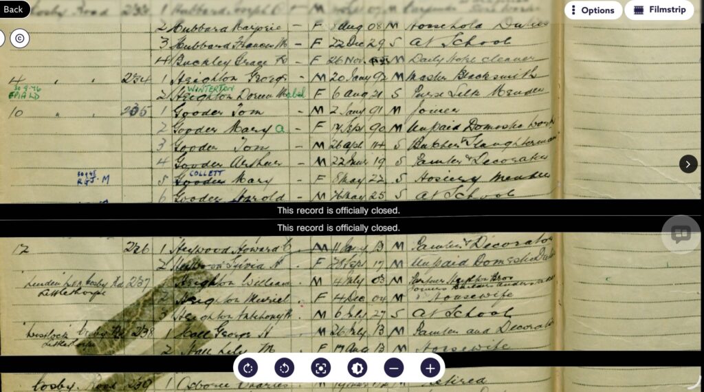 1939 Register for part of Cosby Road